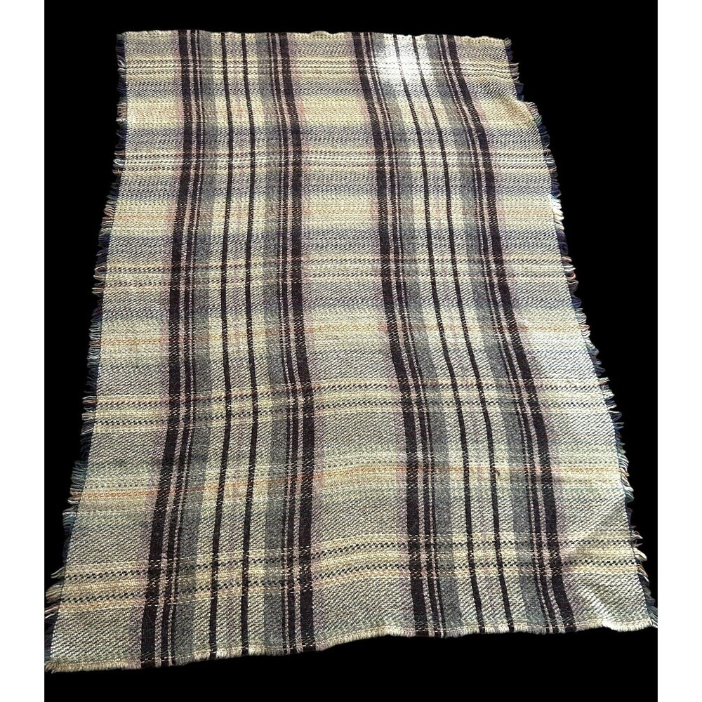 Vtg The National Trust Multicolor Tartan Plaid Wool Fringed Throw Blanket READ